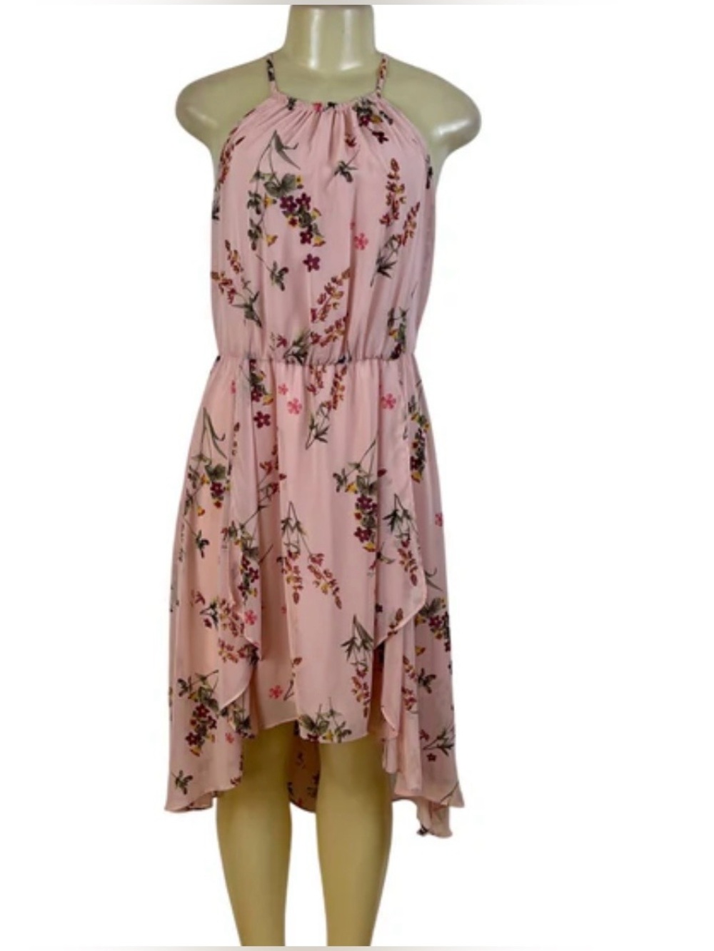 White House Black Market Pink Floral Dress with Burgundy Accents